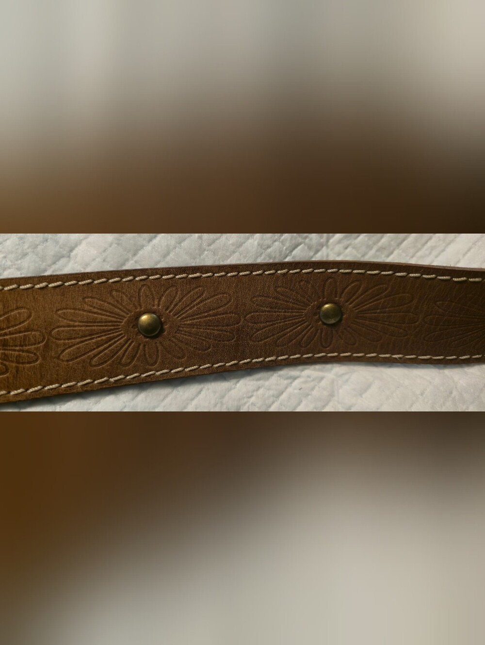 Ladies Brown Flower Embossed Leather Belt - Picture 3 of 4